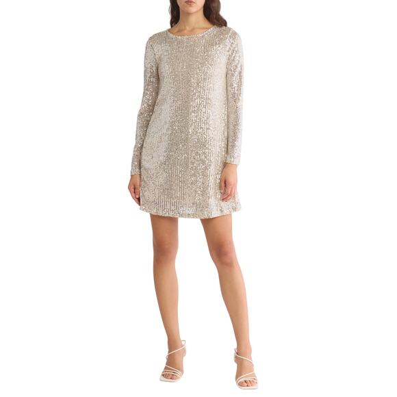 Melrose And Market Long Sleeve Sequin Mini Dress, Champagne, Plus Size 1XL, NWT - Picture 2 of 7